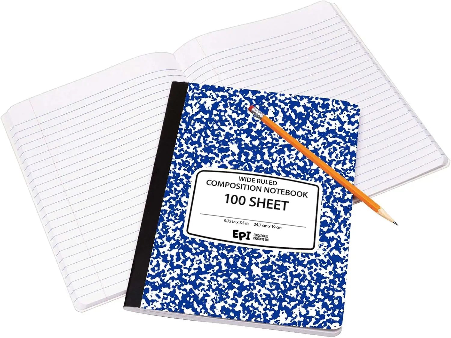 4 Pack  Wide Ruled Composition Notebook, Assorted Colors, Bulk, 200 pages (100 Sheets), 9-3/4 x 7-1/2, Marble, Bulk School Supplies, Hard Cover, Durable, Office Notebooks, Sturdy Sewn Binding