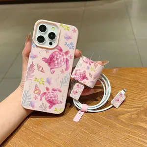 5-Piece Set with Textured Striped Design, Includes Charger Case, 2 Data Cable Sleeves, and Silicone Cable Tie for iPhone 11-16 Series