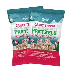 No Whey Foods - Candy Cane Topped Pretzels (2 Pack) - Vegan and Allergy Friendly Christmas White Chocolate- Dairy Free, Nut Free, Peanut Free, Soy Free, Gluten Free