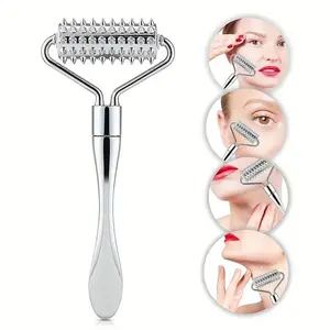 Double Sided Facial Massage Roller for Face & Body, Deep Tissue Massager with Spiky & Smooth Roller for Face, Neck, Arm, Leg, Foot & Hand, Durable Metal Beauty Tool for Home SPA & Skin Care