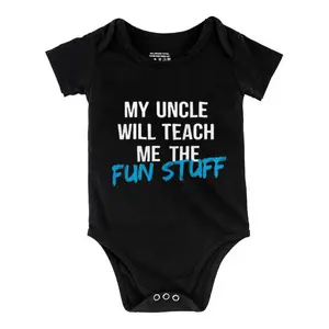 MY UNCLE WILL TEACH ME THE FUN STUFF  Baby Bodysuit Letter Print Short Sleeve Baby Jumpsuits Onesie Outdoor Romper Comfortable Baby Outing Outfit Funny Infant Bodysuits