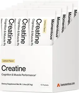 Momentous Lemon Creatine Monohydrate Powder - Healthcare Supplement, NSF Certified for Sport, 6.49g per Serving, 15 Servings - Supports Strength, Lean Muscle & Recovery for Men & Women