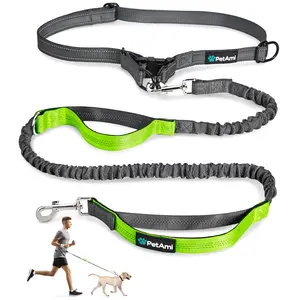 PetAmi Hands-Free Dog Leash for Walking, Running & Hiking, Heavy Duty Bungee Waist Leash with Dual Padded Handles, Adjustable Reflective Belt for Small, Medium & Large Dogs up to 150 lbs