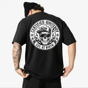 Certified Whiteboy EST. at Birth T-Shirt Skull with Cap Graphic Tee Retro Style Streetwear Casual Black Short Sleeve Top Perfect Gift for Hip Hop Urban Culture Fans