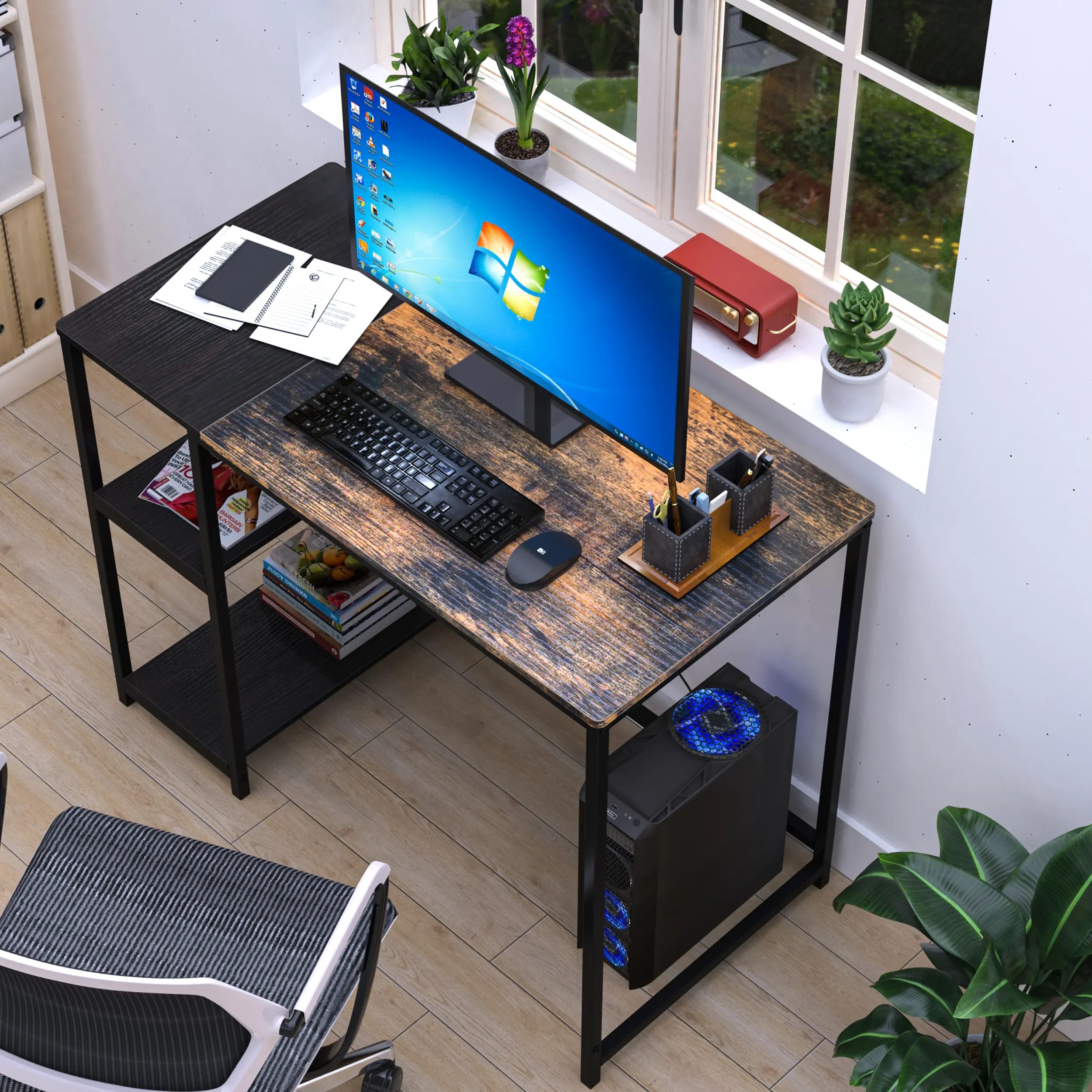 40 in Rustic Brown Computer Desk - Compact Office Workstation for Home Office, Bedroom & Small Spaces, Suitable for Laptop, Work & Gaming Use