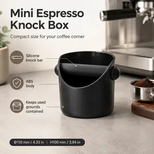 1PCS Mini Coffee Knock Box, Black Espresso Coffee Grounds Bin with Removable Knock Bar, Container Knock Box with Shock-Absorbent Non-Slip Base,Grind Barista Machine Accessories,Coffee Squeeze Box,Anti-slip Residue Bucket