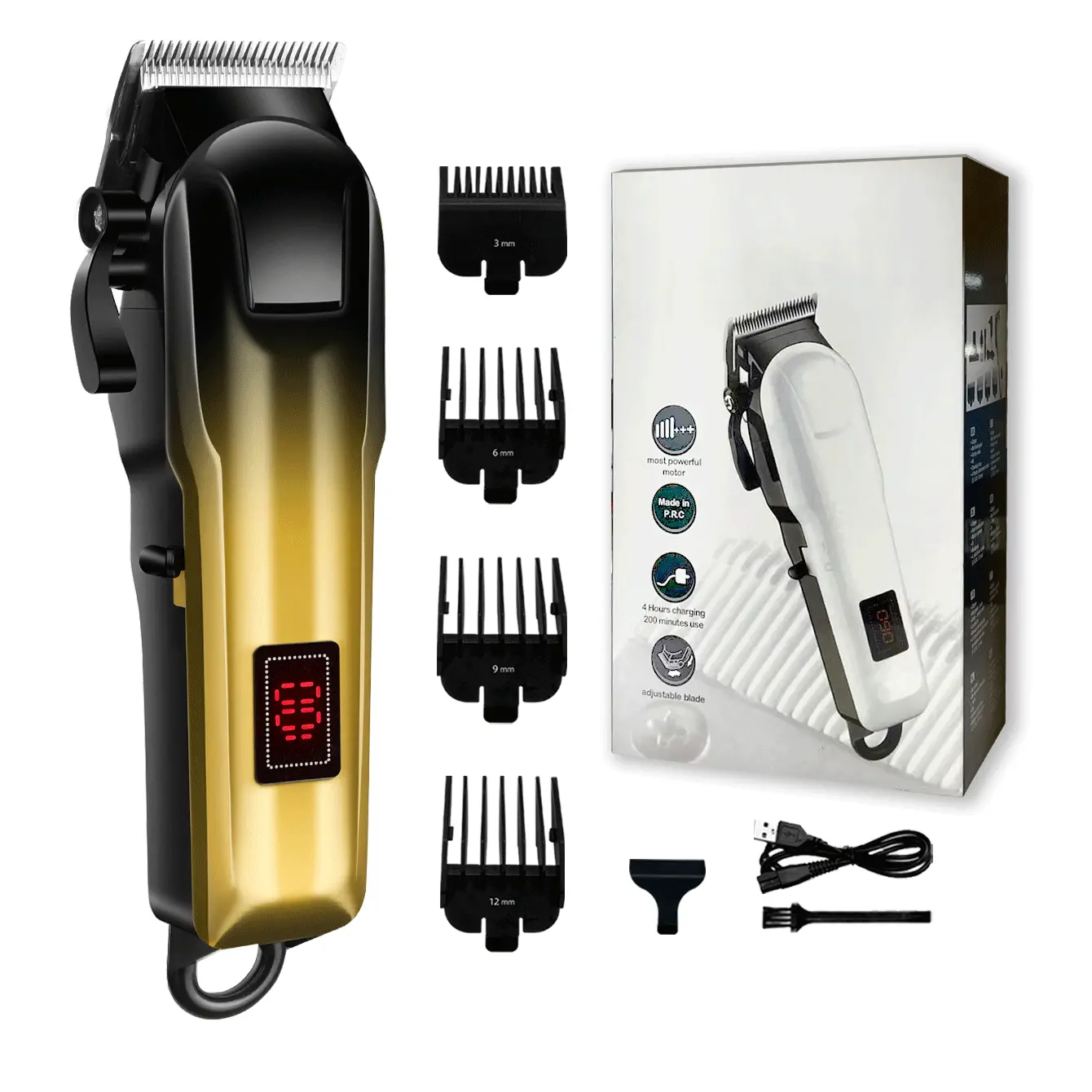 Kikido Professional Cordless Hair Clipper for Men with LED Display USB Rechargeable Adjustable Blade Fade Trimmer Kit