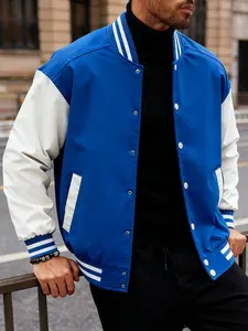 Men's Spring and Autumn Casual Jacket, buttoned front and button closure - color blocked design, fashionable sports baseball jacket, polyester fiber, washable, easy to maintain fabric, suitable for daily leisure, work travel, casual sports wear