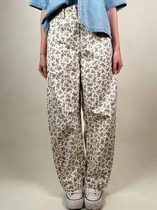 Floral-Print Twill Relaxed-Fit Barrel Pants