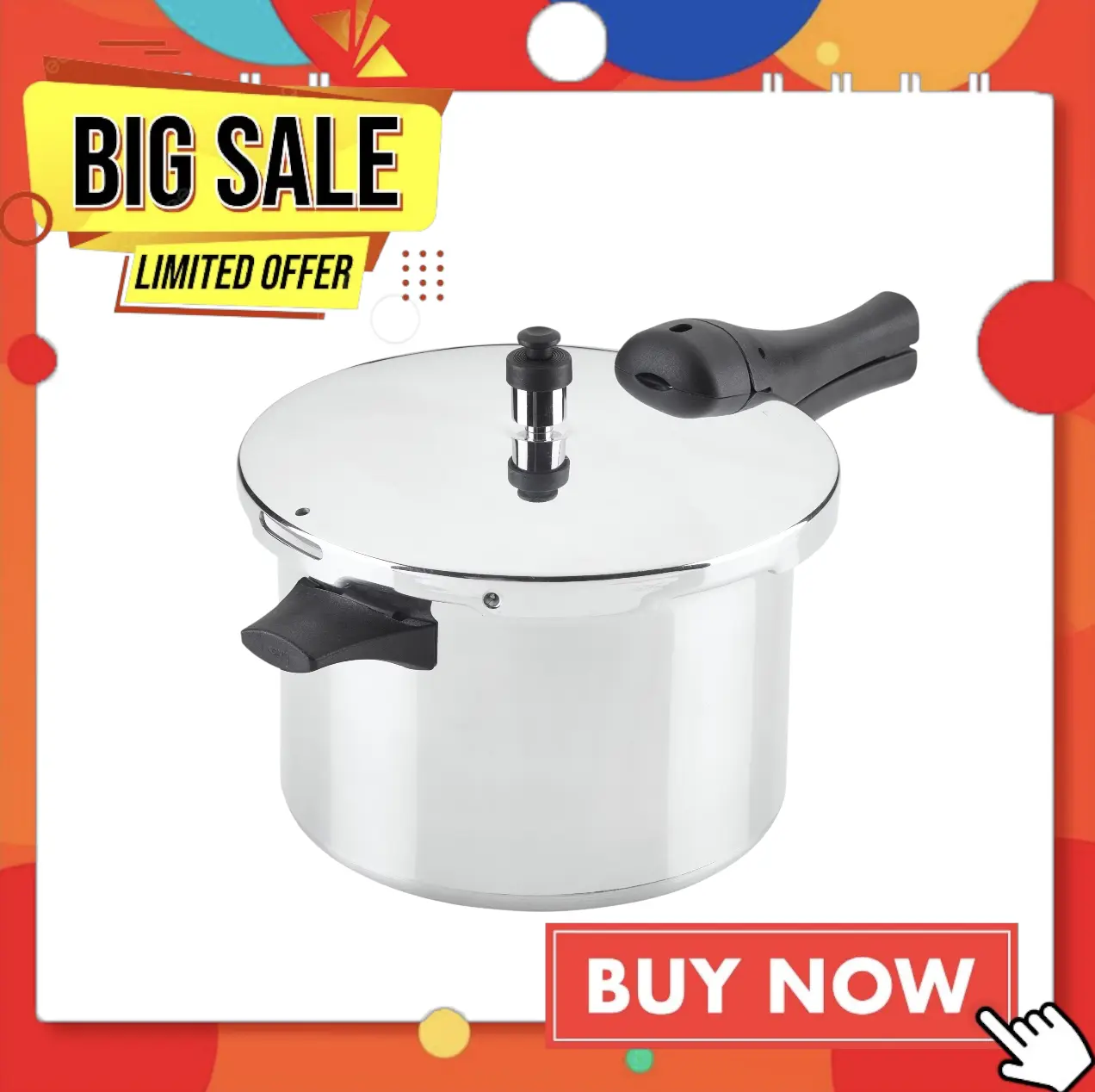 104633160 Pressure Cooker 6 Quart Aluminum Stovetop Pressure Cooker, Induction Compatible, Metal Utensil Safe, Silver