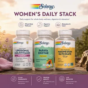 Solaray Women's Daily Stack – Liposomal Multivitamin for Women + Papaya Enzyme + Magnesium Glycinate – Energy, Digestion & Sleep