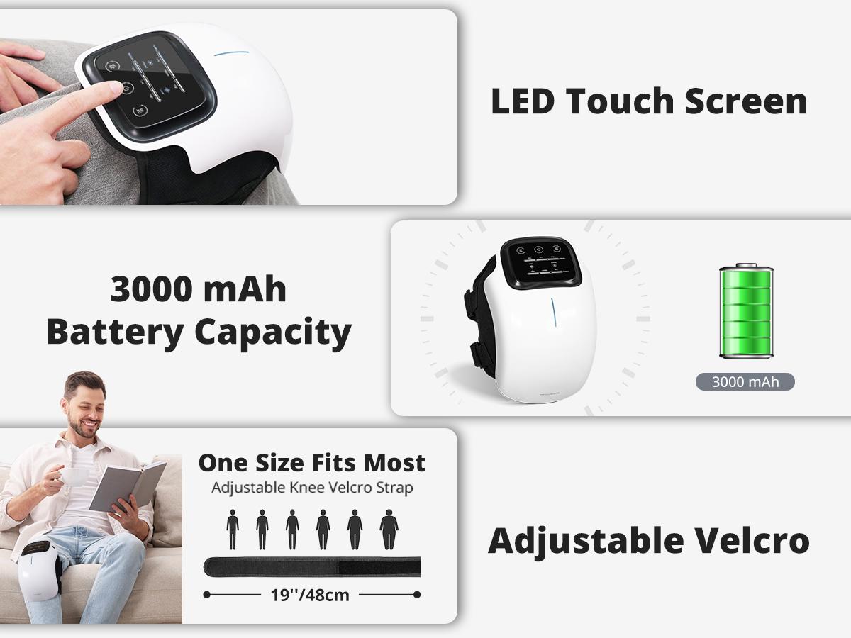 Medcursor Cordless Heated Knee Massager with LED Touch Screen 3 Vibration Modes & 3 Heating Levels Ergonomic Design for Comfortable Relaxation Ideal Christmas Gift for Parents Adjustable Settings