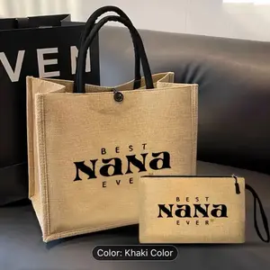 2pcs Nana Letter Print Tote Bag with Coin Purse - Lightweight Travel Beach Bag