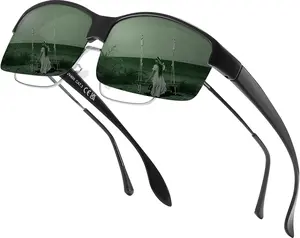 Polarized Fit Over Glasses Sunglasses for Men Women with Semi Rimless Frame & UV Protection Lenses TS1218M