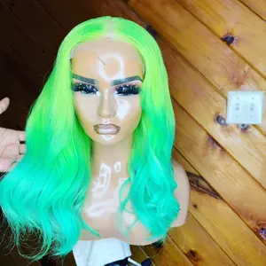 Cosmo, green, Ready to Ship Wig, 16in 5x5 HD lace closure wig, 100% Premium Virgin Human Hair Custom Colored Wig Unit
