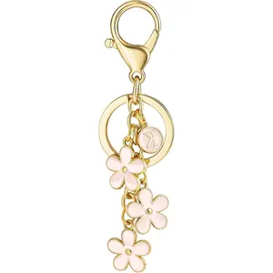 BY-087  Initial Keychain White/Pink Flower Charms for Key Cute Letter Keyring for Handbag Backpack