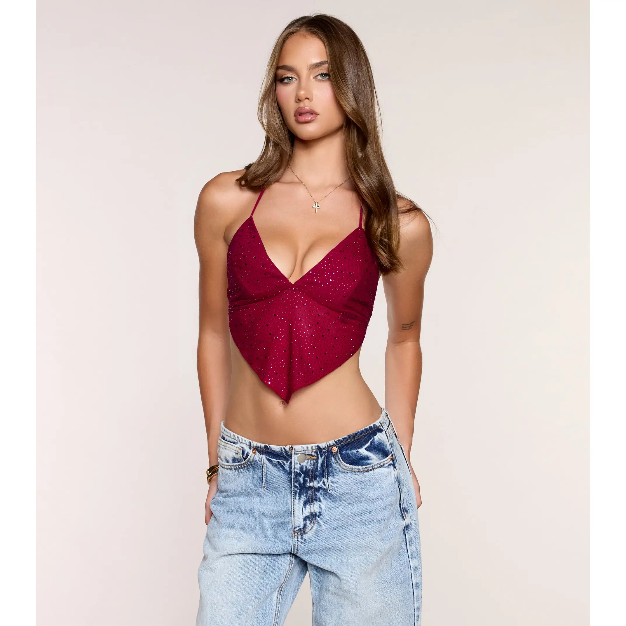 Center Of Attention Rhinestone Halter Top