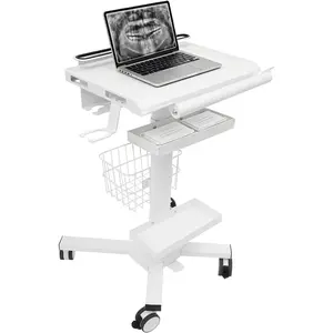 Medical Trolley Cart with Laptop Tray & Oral Scanner Holder, 18lbs Capacity Height Adjustable Rolling Mobile Workstation Lab Cart, Dual Tray Large Tabletop for Hospital Dental Clinics Beauty Salons