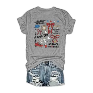 1pc Baseball Game Day Graphic Print 180g Milk Silk Double Grinding Women's T-shirt,Comfortable,Suitable,Casual Versatile Tops, Street Wear, Daily Outfits