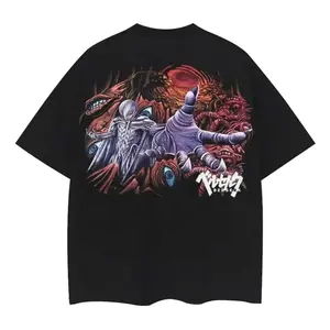 Berserk "Femto's Awakening" Heavyweight Vintage Tee 100% Cotton OVERSIZED Anime T-shirt Men's Casual Cotton T-Shirt Menswear Top Tshirt Streetwear Tropical Crewneck Black Baggy Shortsleeve Loose TRB