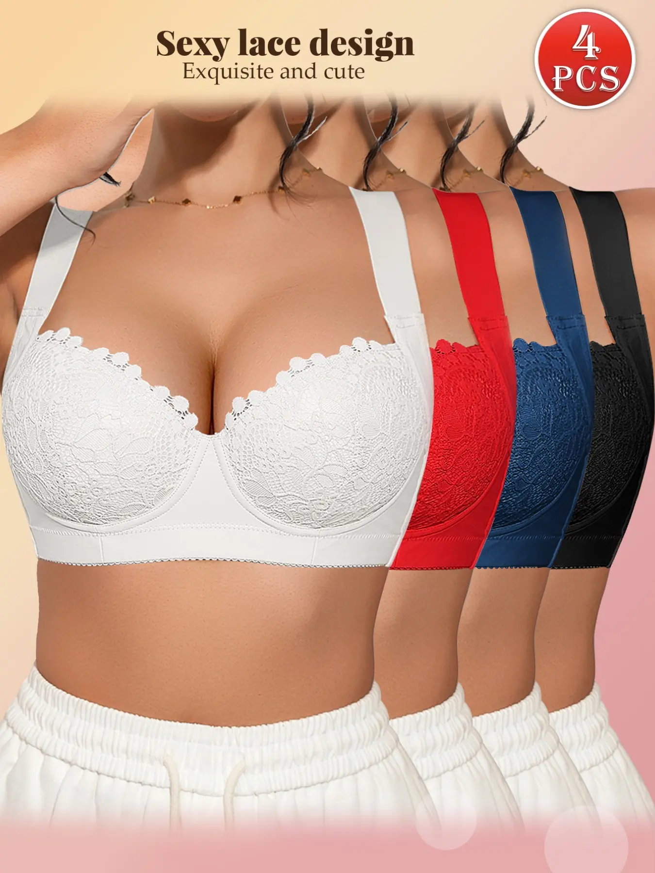 Women's Lace Underwire Push Up Bra, breast enhancing bra, Lifted Anti-Sagging Widen Underband Breathable Bra, Side Support Slimming Wide Straps,comfortable everyday Wear
