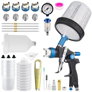 HVLP Spray Gun with 1.4/1.7/2.0/2.5mm Nozzles Set, Paint Guns Automotive with 10x 650ml Disposable Paint Cups, Paint Spray Gun for Painting Cars, Furniture, Primer and Top Coat (Blue) High-Pressure Aluminum Kit lvl ppaint Adjustable Sprayer