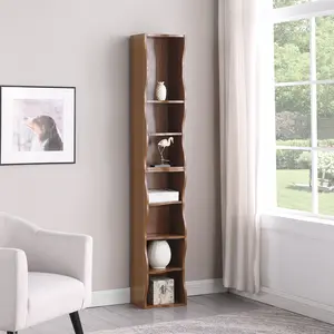 8-Layer Adjustable Shelf Ultra-Thin Bookshelf with Wavy Border Design, Multi-Functional Storage for Home Office, Display & Narrow Spaces
