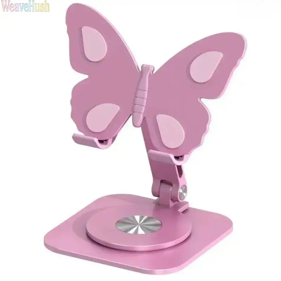 Cute Donut-Butterfly Recycled Alloy Cellphone Folding Mount - 360° Rotating, Adjustable, Anti-Slip Desk Stand, LED-Lit Support for Smartphone/Tablet (Home Office Video Watching Use), Rotating Phone Holder