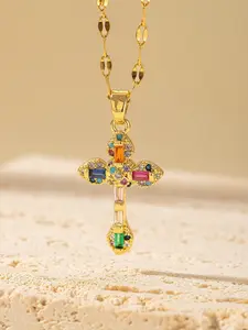Unisex Multicolor Cross Necklace, Perfect for Banquets and Vacations, Essential Gift Item, Copper Material, All Seasons Wear
