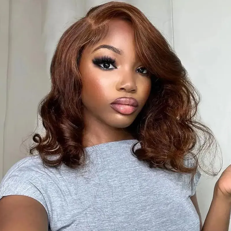 Mscoco Hair Wear & Go Highlight Loose Body Wave Pre-Cut 6×5 HD Lace Short Bob Wig Reddish Brown/ Dark Brown/ Bugundy Pre-Bleached Knots Glueless Beginner Wig Lace Closure Wigs Fluffy Wave Wig Fluffy Natural Wig