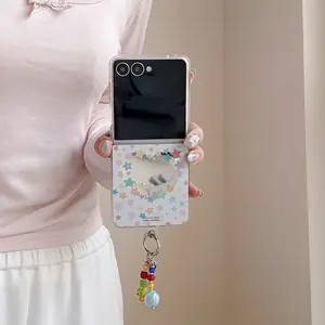 Foldable Heart Mirror Case with Cute Charm, Unique Design Phone Cover for Samsung Galaxy Z Flip7/flip6/flip5, Women's Protective Shell