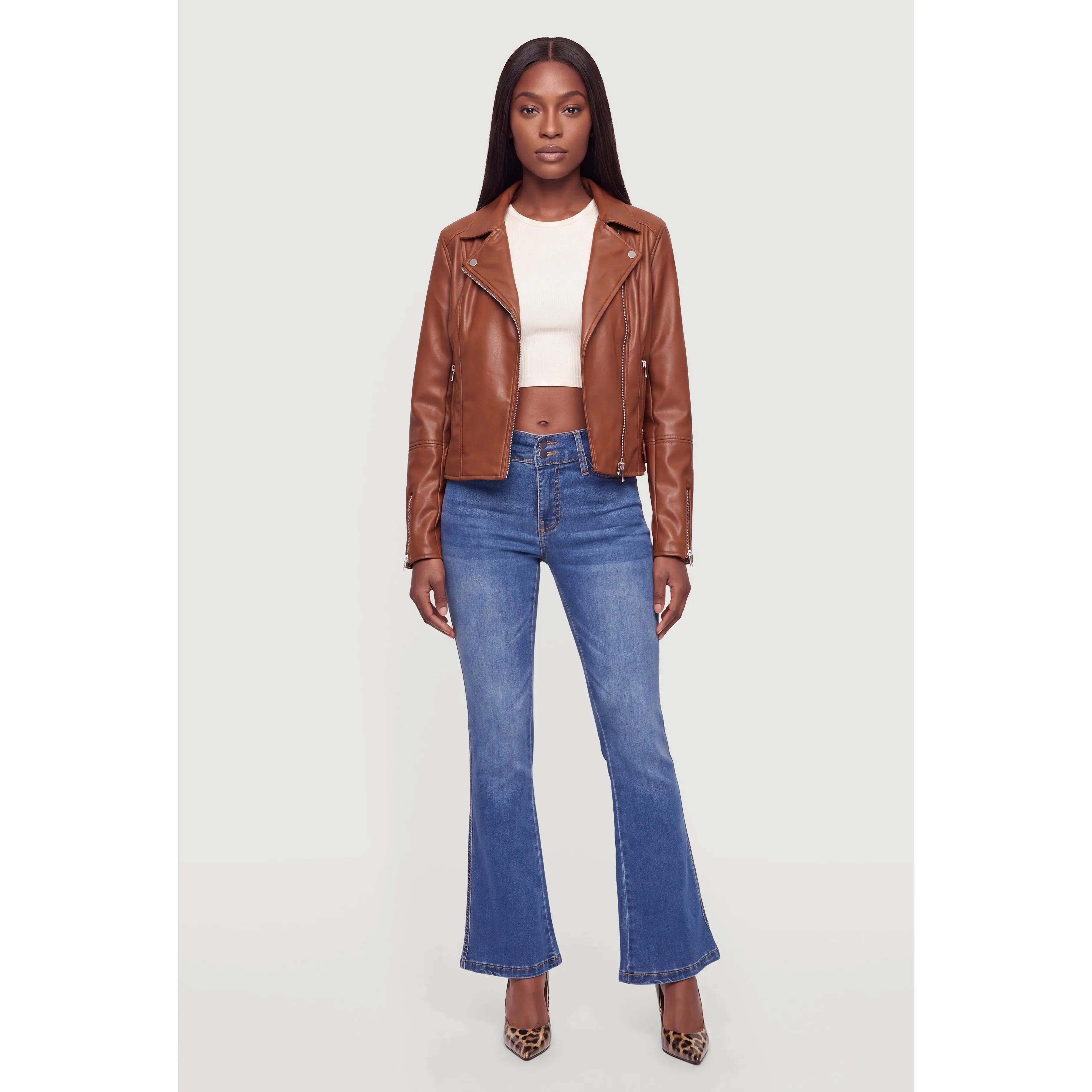 Faux Leather Zip Front Moto Jacket