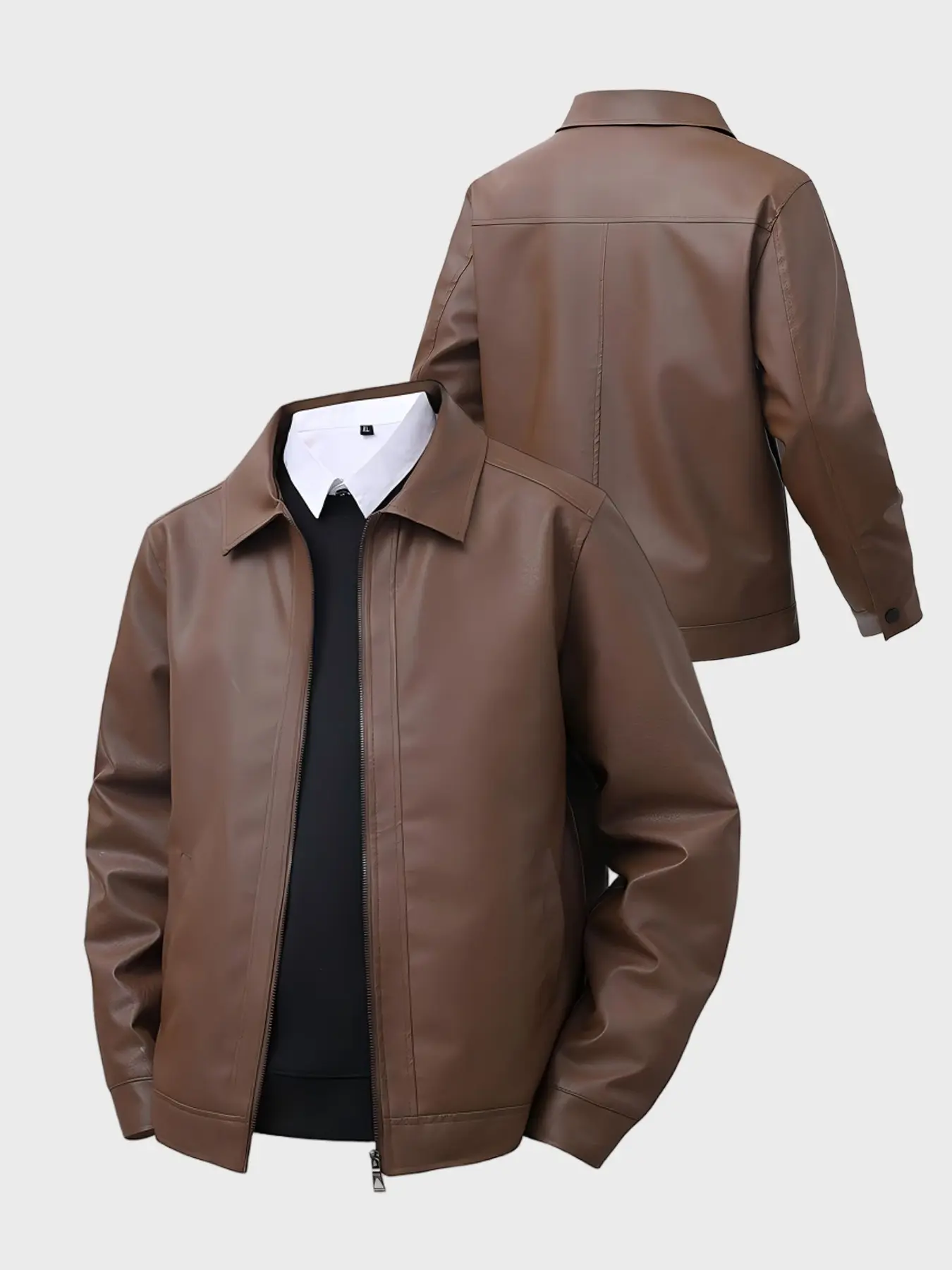 Men's Spring & Fall Thin Leather Jacket, Solid Color Fashion Business Coat, Casual Daily Wear, Commuter, Menswear