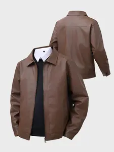 Men's Spring & Fall Thin Leather Jacket, Solid Color Fashion Business Coat, Casual Daily Wear, Commuter