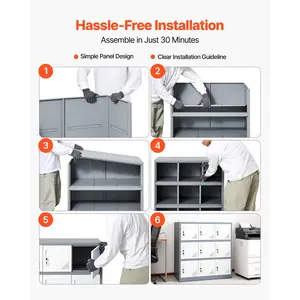 VEVOR 9 Doors Metal Locker, Lockable Steel Storage Cabinet, 66 lbs Loading Capacity, 2 Keys for Each Door, 3 Tiers Employee Lockers for Office, School, Gym, Easy Assembly, 35.4x 17.7x 37 in, Gray