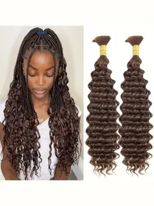 Human Braiding Hair for Boho Braids Human 100g Color 4 Deep Wave Boho Bulk Human Hair for Braiding Deep Wave Bulk Bohemian 2 Bundles/Pack Chocolate Brown, Natural Wavy Hair