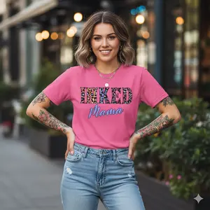 INKED Mama Cheetah Printed Shirt Colorful for Mamas with Tattoos Pink T-Shirt for Stylish Tattooed Mothers