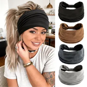 4pcs Headbands for Women, Wide Elastic Head Bands, Non-Slip Thick Hair Bands, Sports Stretchy Sweat Bands, Large Knotted Soft Headband for Washing Face, Makeup, Workout, Spa, Running, Fashion