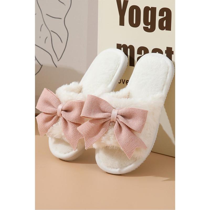 White Cute Bowknot Home Fluffy Slippers