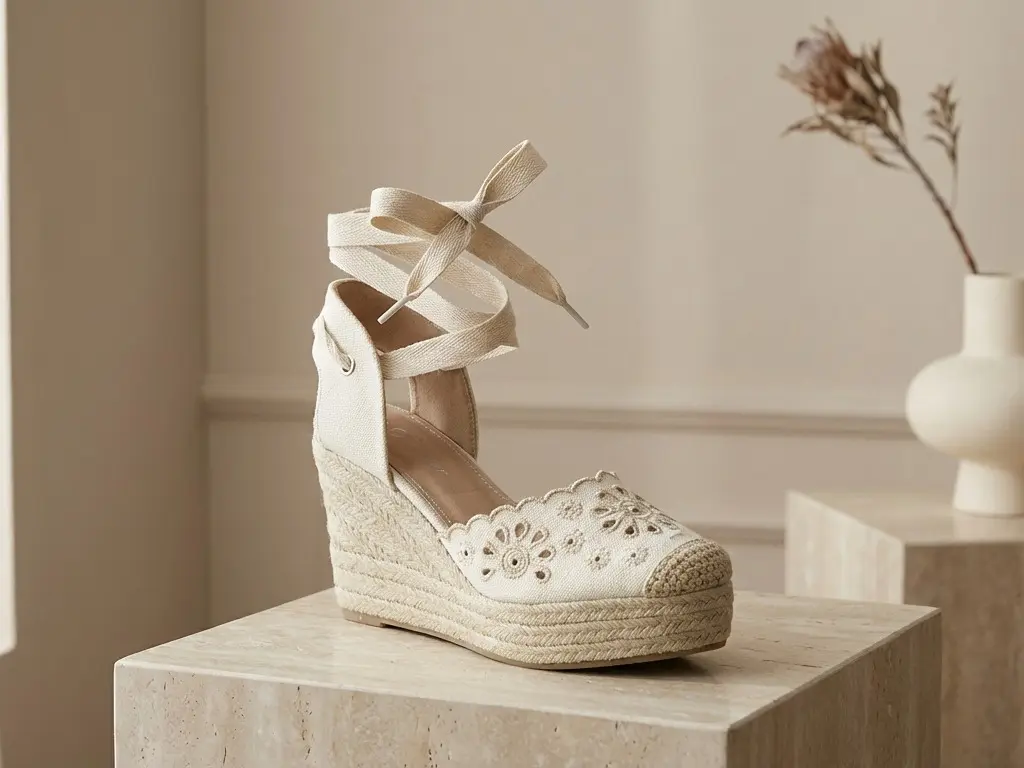 FOREVER Women's Classy Woven Espadrille Wedges - Adjustable Strap Lace-Up Strappy High Heel Platform Sandals, Authentic Jute Wrapping Soft Walking Shoes