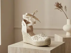 Aurelia Crochet Espadrille Wedges – Cream & Sand
