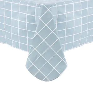 RAY STAR Vinyl Blue Checker Tablecloth With Flannel Backing Round and Rectangle