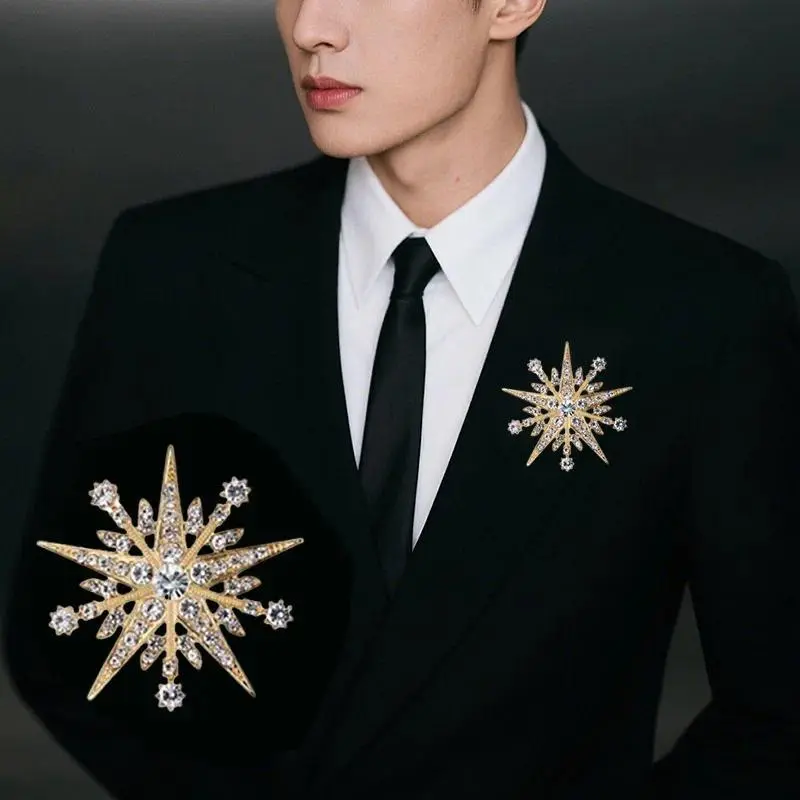 Luxury Full Rhinestone Eight-Pointed Star Brooches For Women Lady Sweet Shiny Crystal Snowflake Alloy Brooch Party Jewelry Gifts