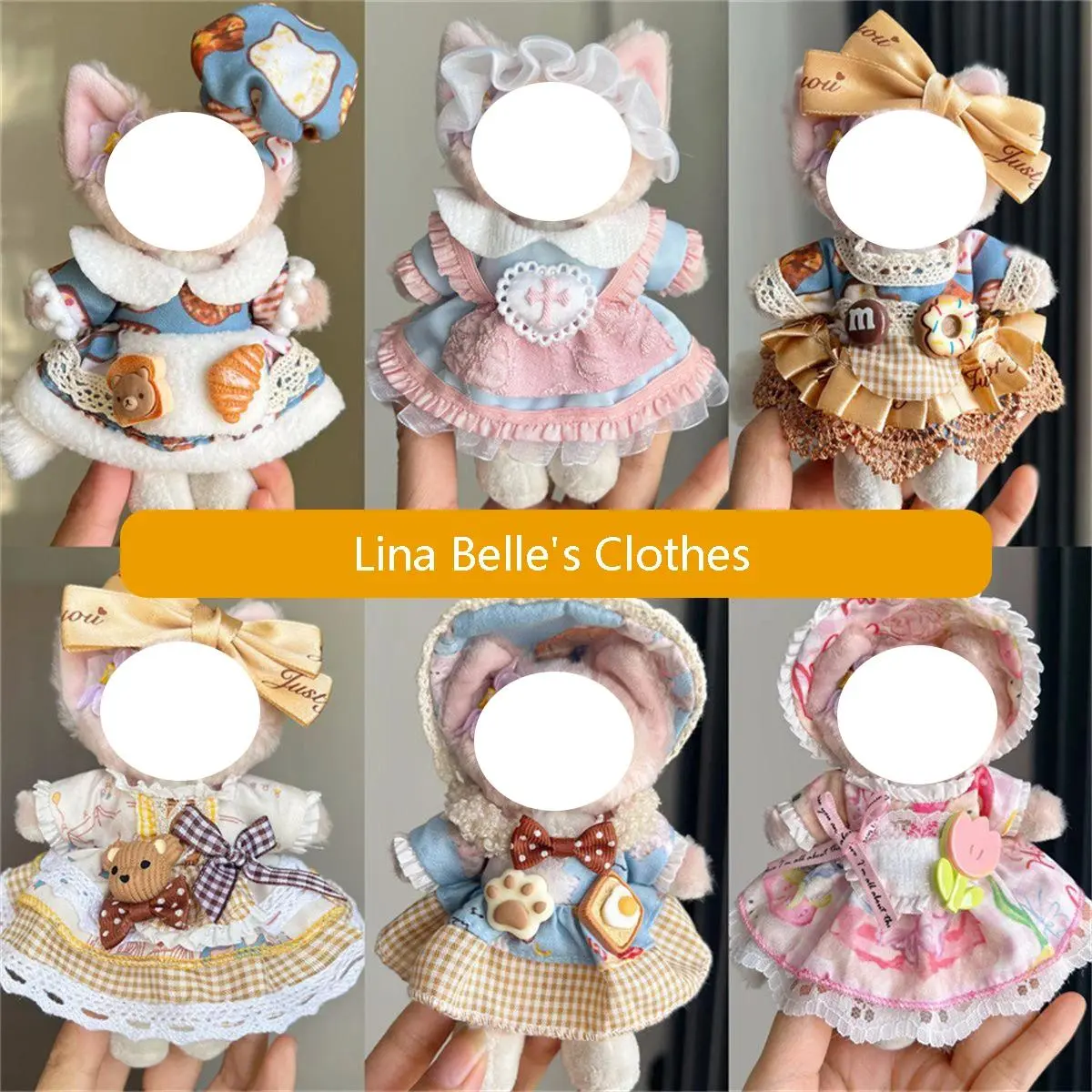Cute Plush Doll Clothes for S & M Dolls, Lina Belle Dress Suspender Skirt Outfit DIY Replaceable Toy Doll Clothing Set