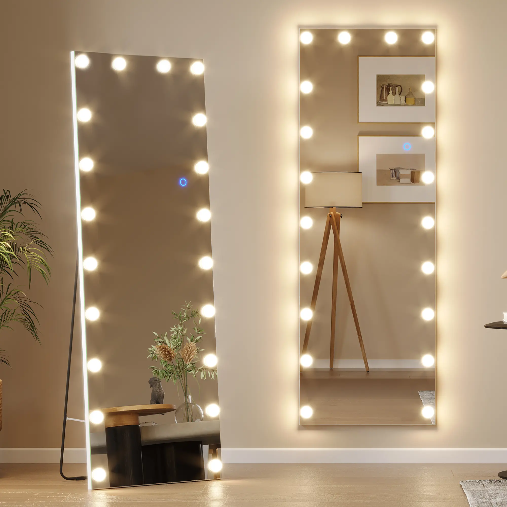 Vlsrka 61 "x 20" full length mirror with lights, Hollywood body mirror with light bulbs free standing, LED wall mirror for dressing, dimming & 3 color lighting  makeup  mirror
