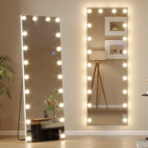 Vlsrka 61"x20" LED Hollywood Full-Length Mirror - Cool, Warm, Natural Dimmable Adjustable Brightness Lighting, Free-Standing, Wall-Mount, Door-Mount/Door Hanging, Bedroom Dressing Makeup Mirror