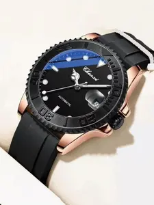 Men's Automatic Mechanical Waterproof Wrist Watch, Classic Series Luminous Calendar, Silicone Strap, Fashionable Business Casual Gift, Analog Mechanical Watches, Automatic Wristwatch