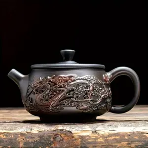 [Handcrafted Embossed Teapot Gift] Handcrafted Purple Clay Teapot with Embossed Kirin Design - High Iron Content for Metallic Sound, Perfect for Gongfu Tea Ceremony & Home Use, Ideal Gift
