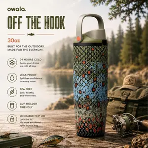 OWALA Father's Day 30oz FreeSip Water Bottle Fishing Hunting Vibes Leak Proof Stainless Steel Tumbler, Gift for Dad, Boy, Camping