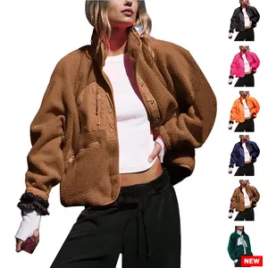 Tanming Women's  Button Down Fleece Jacket Fuzzy Sherpa Patchwork Bomber Jackets Shacket Teddy Coat Outerwear